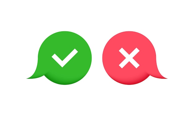 Check and cross mark icons on 3d messages bubble Design concept for web and mobile apps Yes or no buttons Vector Illustation