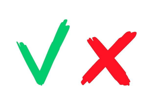 Check and cross sign elements vector buttons for vote election choice tick marks approval signs