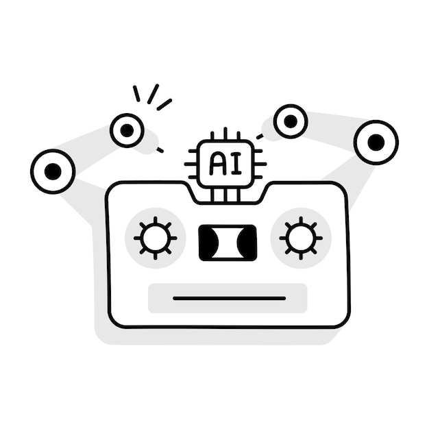 Vector check doodle icon of machine learning
