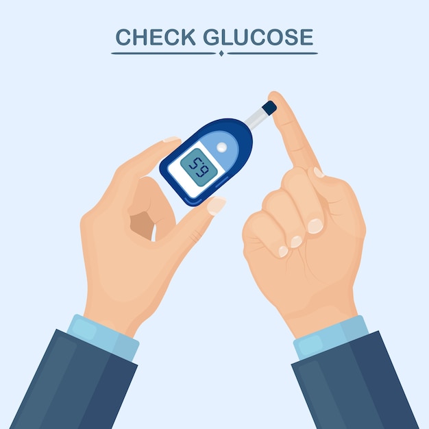 Check glucose by glucometer. blood test