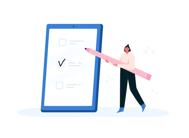 to do check list. marking done tasks on a phone. planning, time management. Flat  illustration