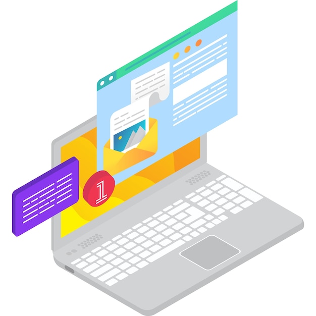 ラップトップコンピューターのベクトルアイコンでメールを確認してください