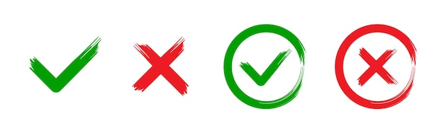 Vector check mark brush icon green right and red wrong sign