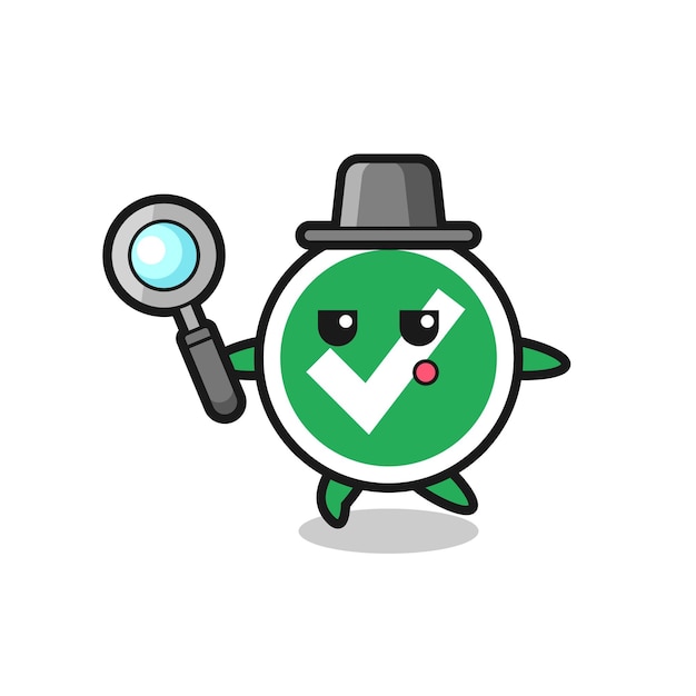 Vector check mark cartoon character searching with a magnifying glass , cute design