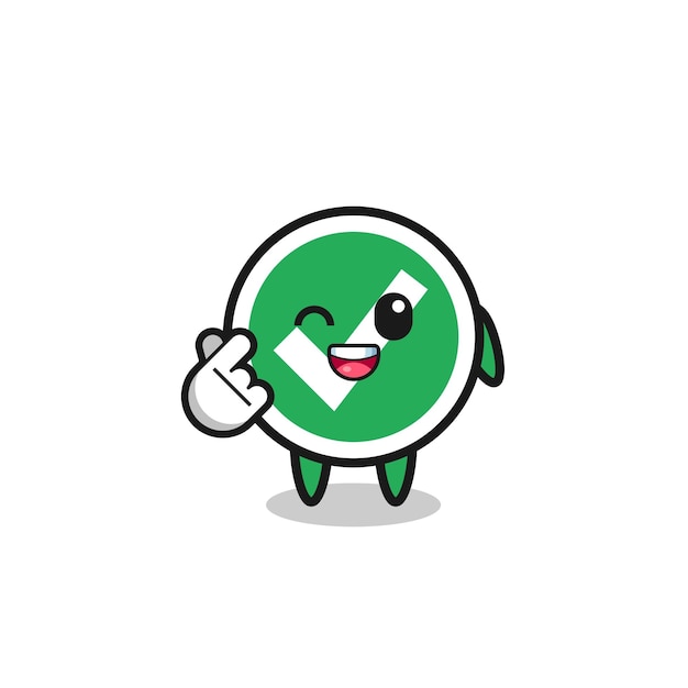 Check mark character doing Korean finger heart