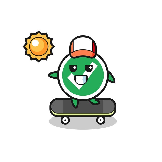 Check mark character illustration ride a skateboard , cute design