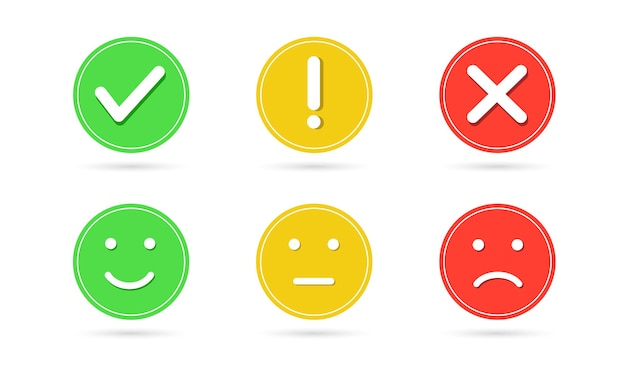 Check mark and cross button Exclamation mark Face smile icon positive neutral and negative