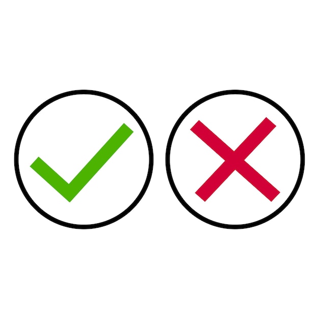 Vector check mark and cross icons. vector illustration. eps 10.