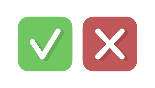 Check mark and cross mark simple vector icons