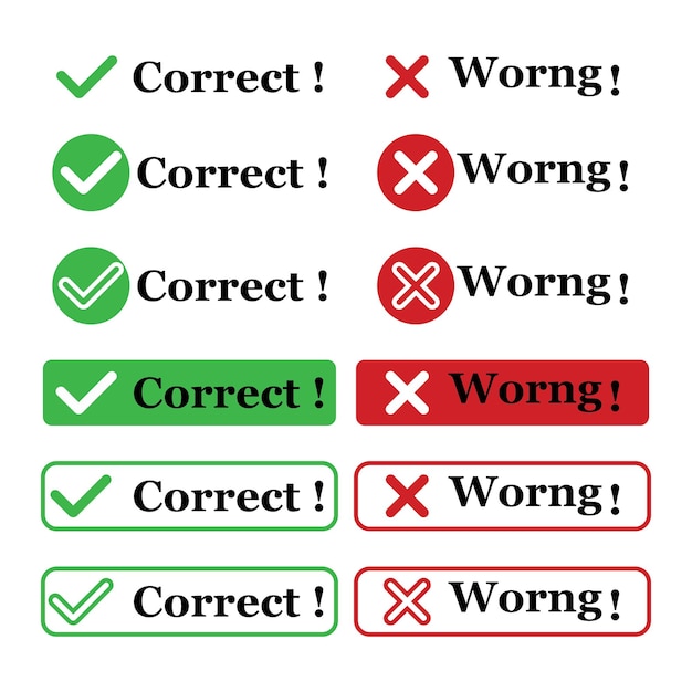 Check mark and cross set of true and false