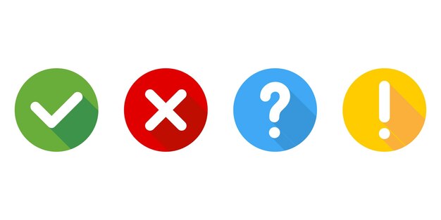 Check mark and cross with question and exclamation signs and Sign collection