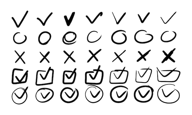 Check mark doodle with checklist and checkbox v box list tick and hand drawn sketch brush