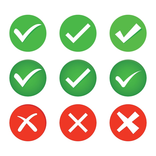 Check mark en rood kruis Rechts verkeerde icoon vector