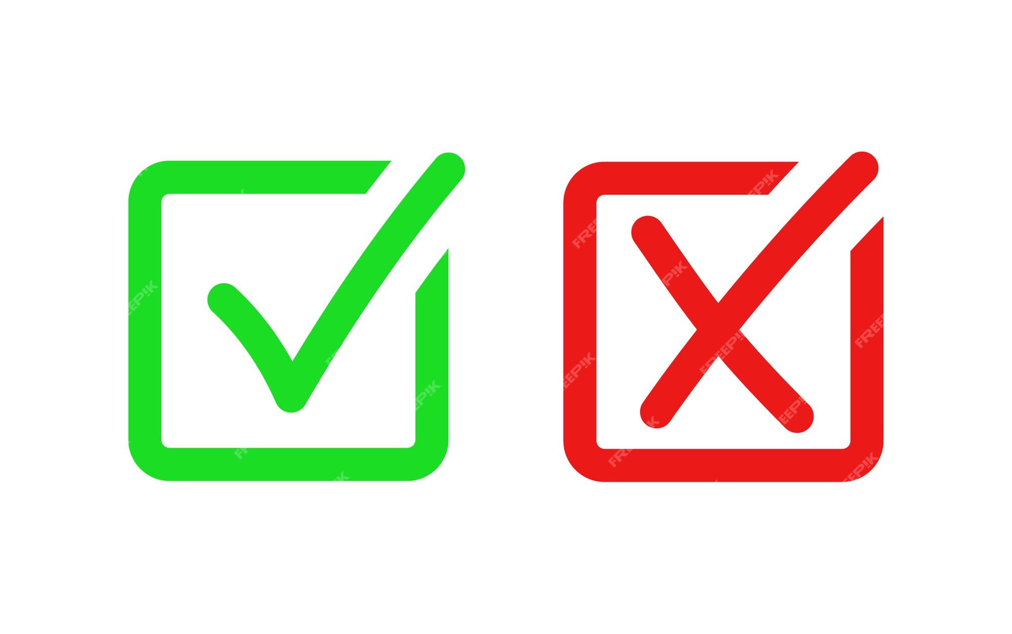 Mark X And V In Check Box. Green Hooks, Red Crosses. Yes No Icons For  Websites Or Applications, Highlight Selection. Right Wrong Signs Isolated  On White. Red Cross, Green Tick Vector Set