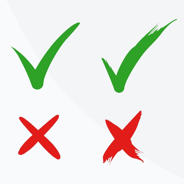 Check mark icon button box frame Symbols yes or no icons Green and red Not and ok checklist sign