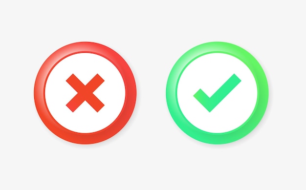 Check mark icon button yes or no checkmark buttons or green tick and red cross icons in circle