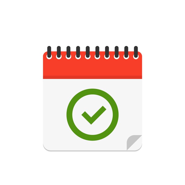 Check mark icon on calendar flat vector icon isolated
