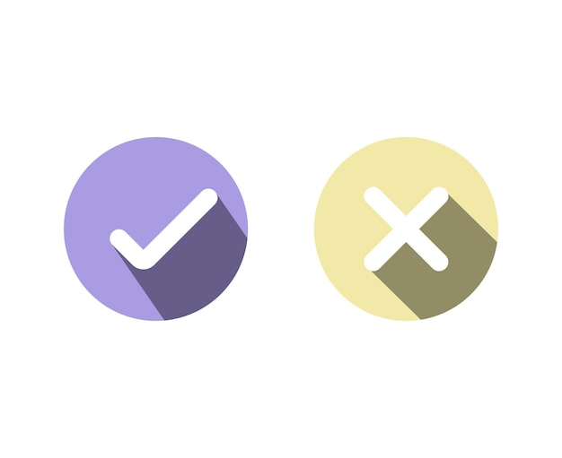 Check mark icon and cross icons with long shadow