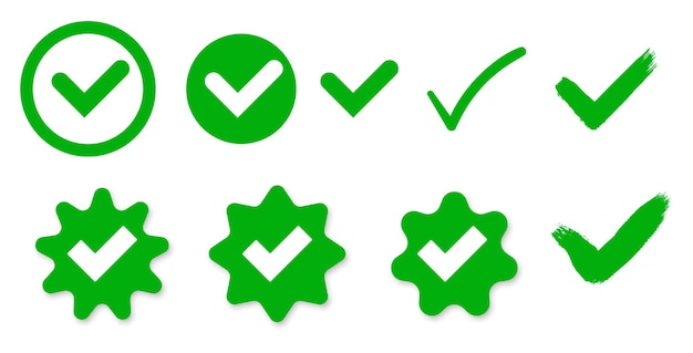 Vettore segno di spunta icon set vector design i simboli vettoriali impostano il segno di spunta verde isolato su sfondo bianco