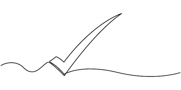 Check mark Icon with reflection on white background continuous one line drawing check icon