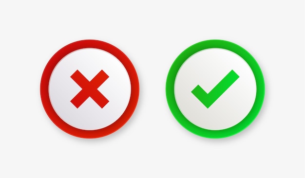 check mark icons button with green tick yes and red  cross no symbol or or approve and reject