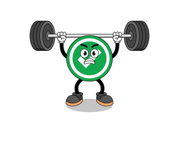 Check mark mascot cartoon lifting a barbell character design