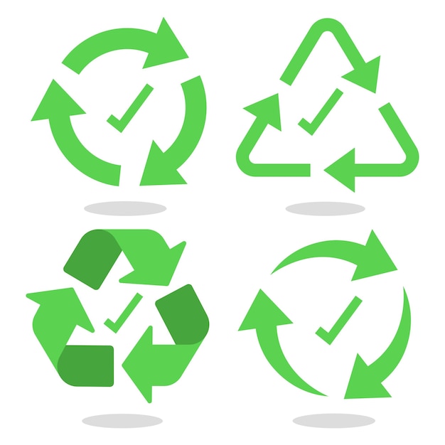 Vector check mark recycle signs set