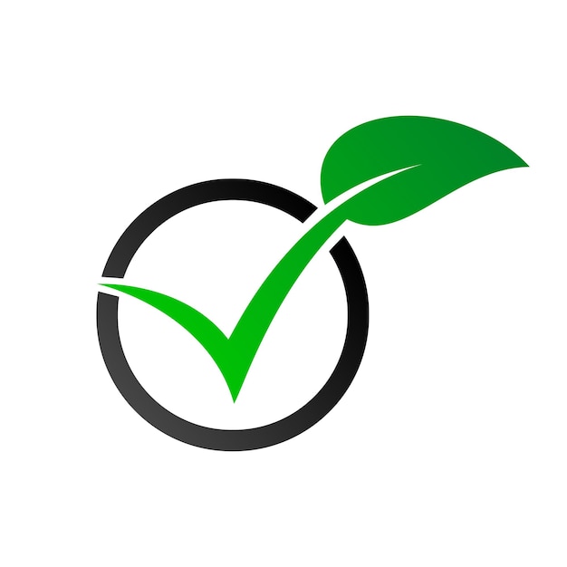 Check mark with green leaf Checkbox with eco tick Vector illustration