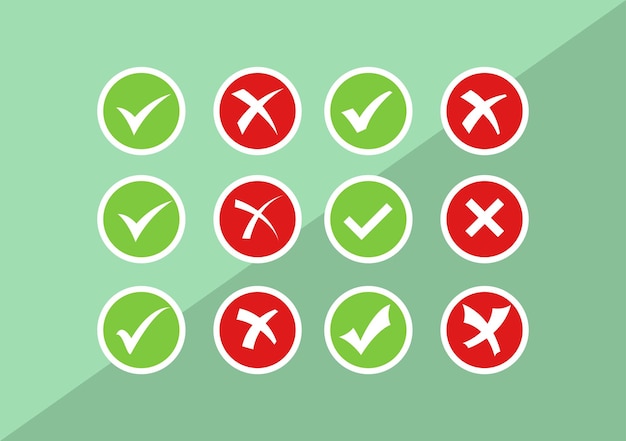 Vector check marks big collection set of colorful icons green check mark and red cross icon set with button