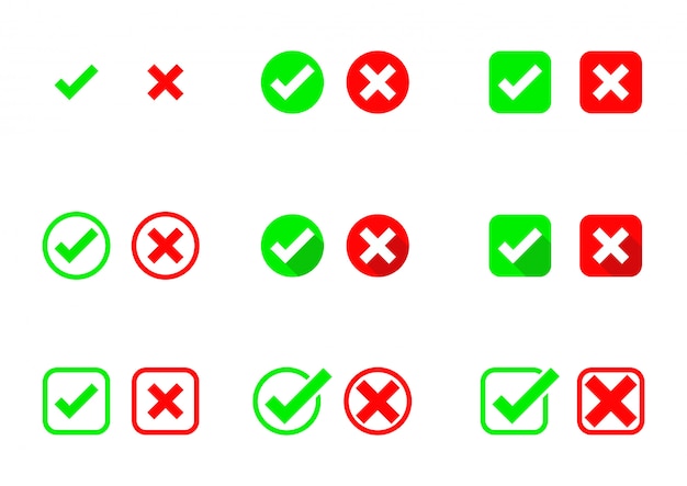 check marks icons. accept and reject. right and wrong. Isolated on white background.