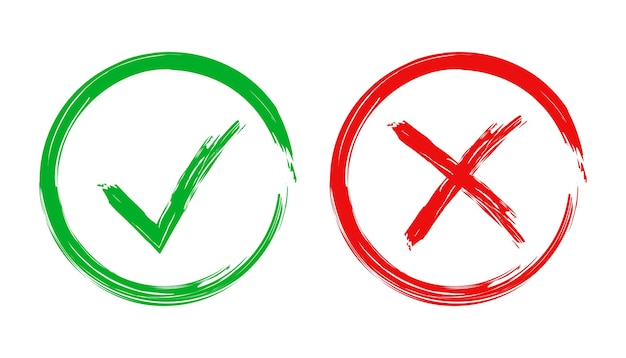 Check marks tick and cross icon Vector illustration on white background Business concept yes and no checkmark pictogram