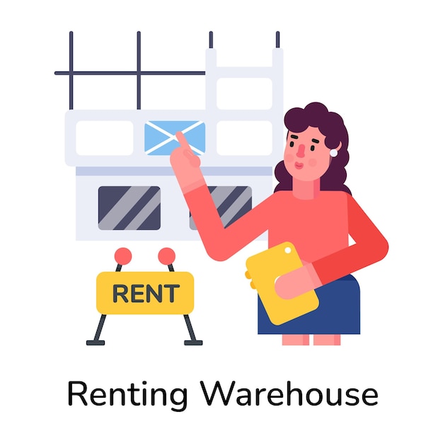 Check out flat icon of renting warehouse