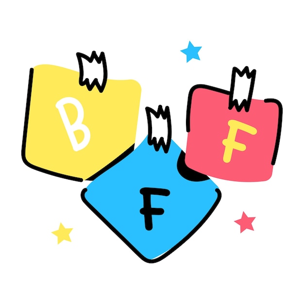 BFF 글자의 평면 스티커를 확인하십시오