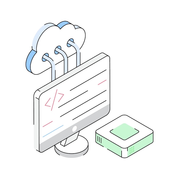 Check out this isometric icon showing cloud coding innovation