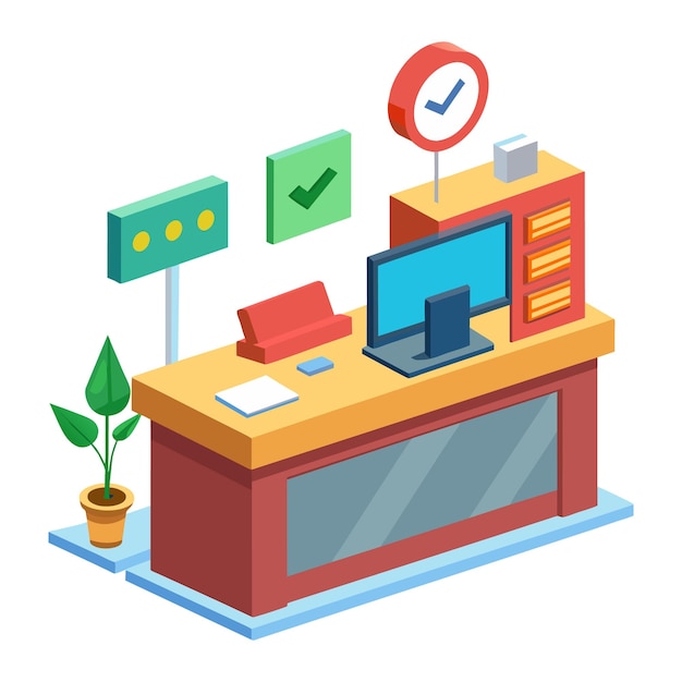 Vector check in reception 3d shape vector flat illustration