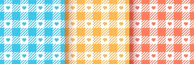 Check seamless patterns. set of gingham backgrounds. tablecloth vichy prints. flannel textures. plaid backdrops.