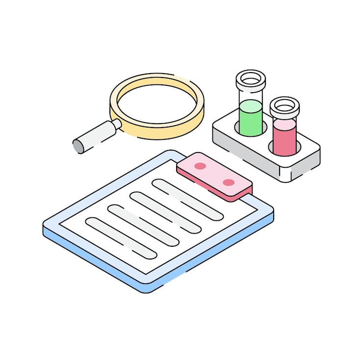 Vector 실험실 보고서를 보여주는 이 현대적인 이소메트릭 아이콘을 확인하세요.