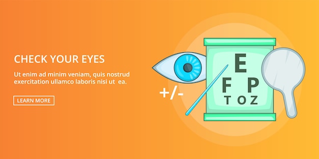 Check your eyes banner horizontal, cartoon style
