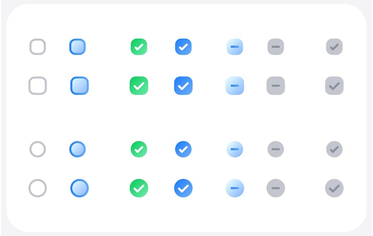 Vector checkbox and toggle button set green check red cross disable add delete done and switch ui element