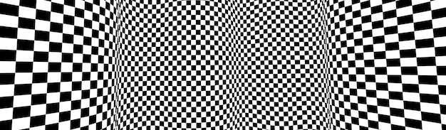 Checker pattern mesh in 3d dimensional perspective vector abstract background, formula 1 race flag texture, black and white checkered illustration.