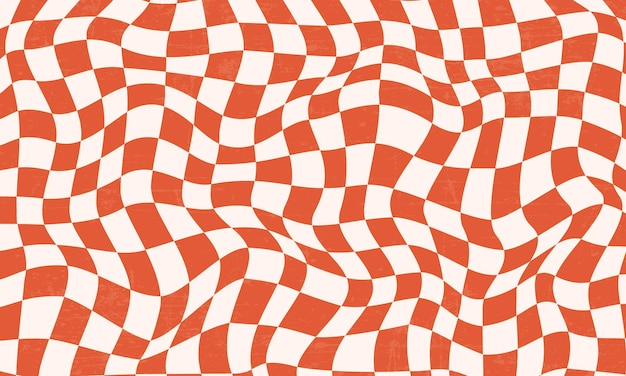 checkerboard background in orange colors retro groovy wavy psychedelic checkerboard pattern vector