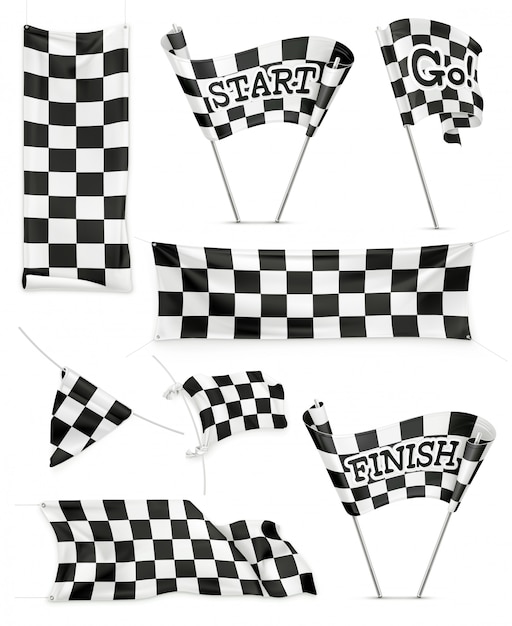 Vector checkered banners and flags, set