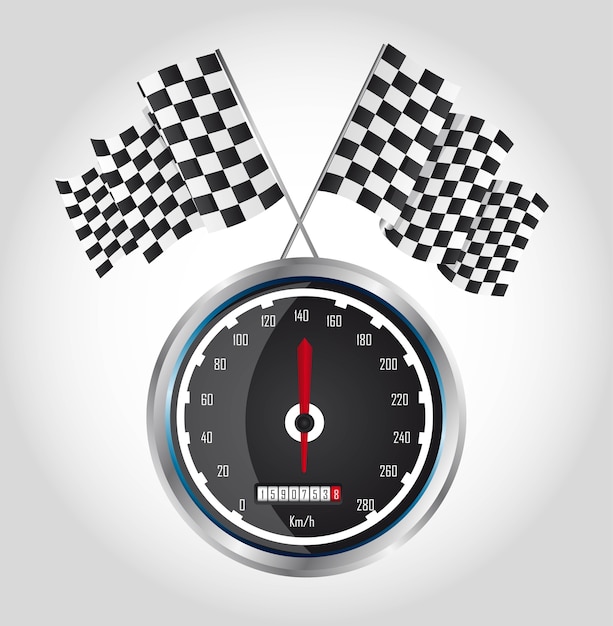 Checkered flag with speed racing over gray background vector