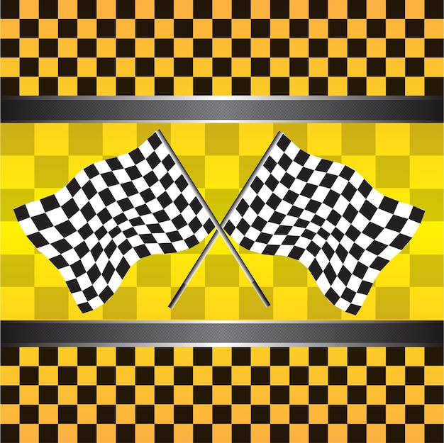 Vector checkered flag on yellow background