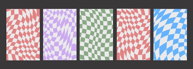 Коллекция фонов в клетку Groovy Retro Psychedelic Checkerboard Poster Backgrounds in Pale