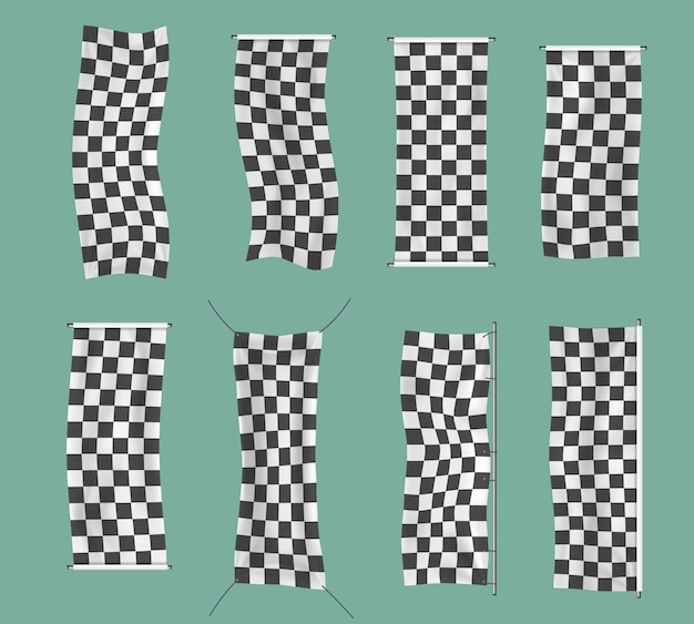 Checkered racing waving banners wavy black and white flags background checkered flag vector