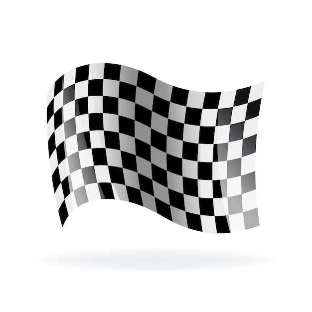 Checkered racing waving flag. modern illustration. wavy black and white flags. flags for auto racing and motorcycle racing on white backdrop with shadow.