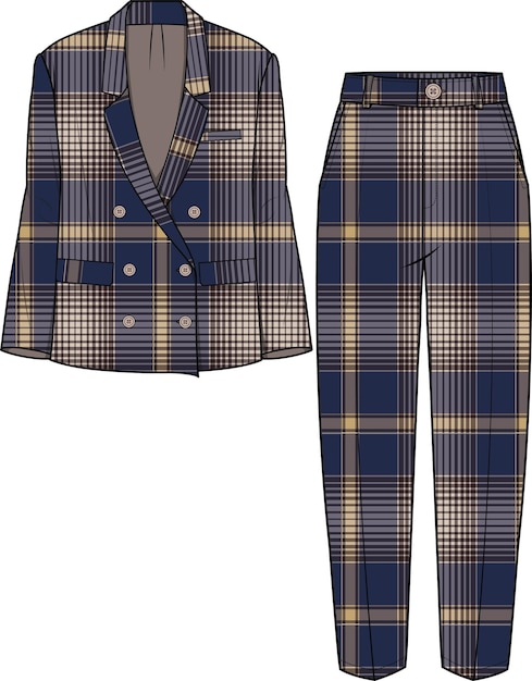 Checkered regular women blazer and tapered fit  pants corporate wear vector