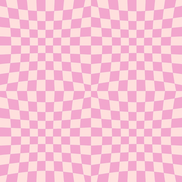 Checkered seamless background with distorted linear squares Trippy grid checkerboard tile pattern Chessboard wavy vector illustration for decor and design