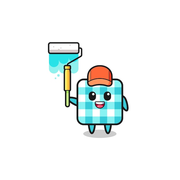The checkered tablecloth painter mascot with a paint roller
